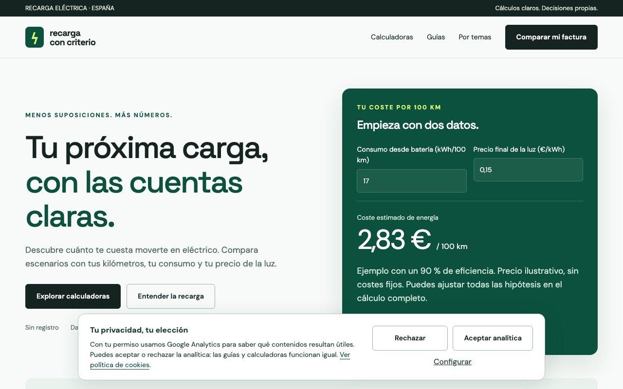 Captura pública de la portada de Recarga con Criterio